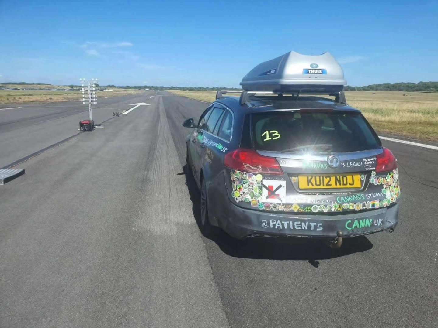 PCUK Racing car on track in the PatientsCann UK medical cannabis livery