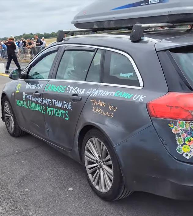 The liveried Insignia mid-run down the drag strip